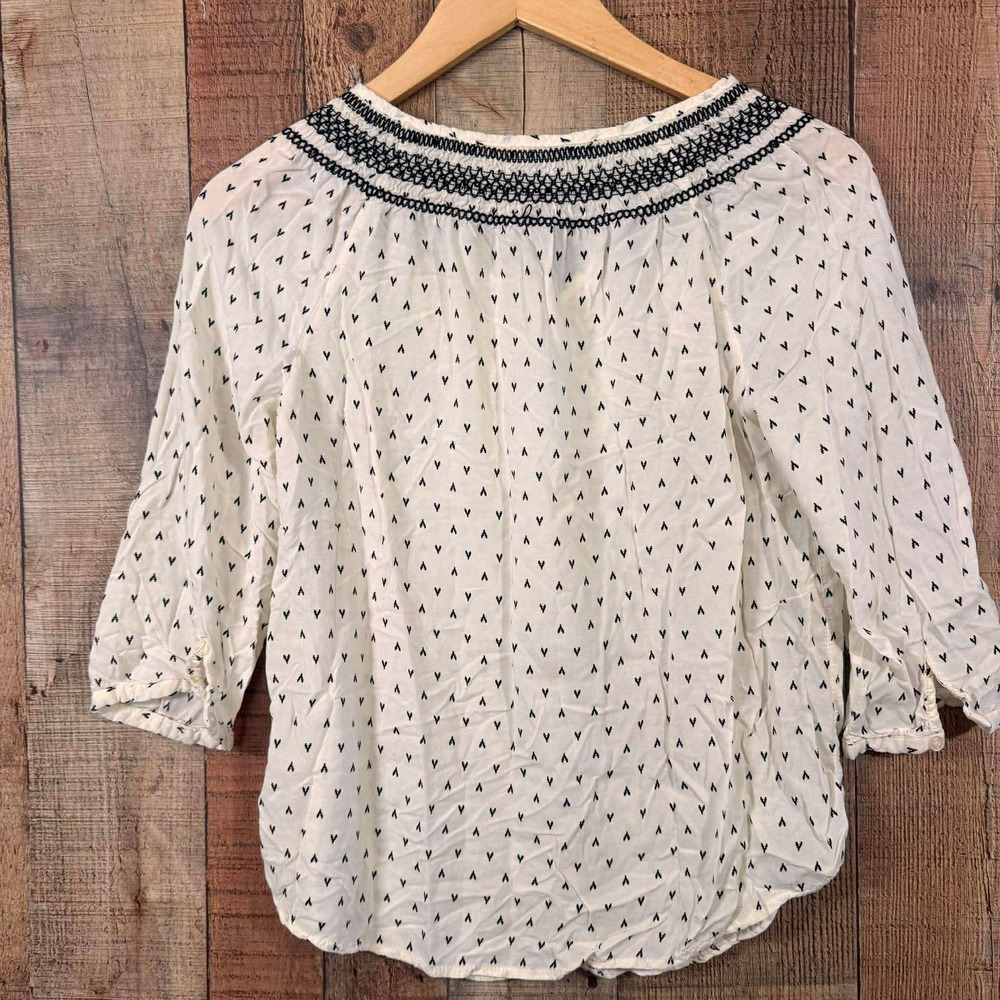 Charming Charlie Womens Small Peasant Boho Top White Black Heart Tassel Small - Picture 3 of 5
